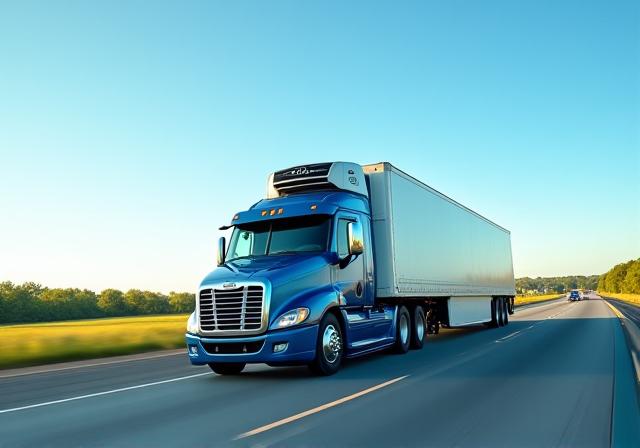 318 Transport refrigerated truck on highway near Jackson Mississippi